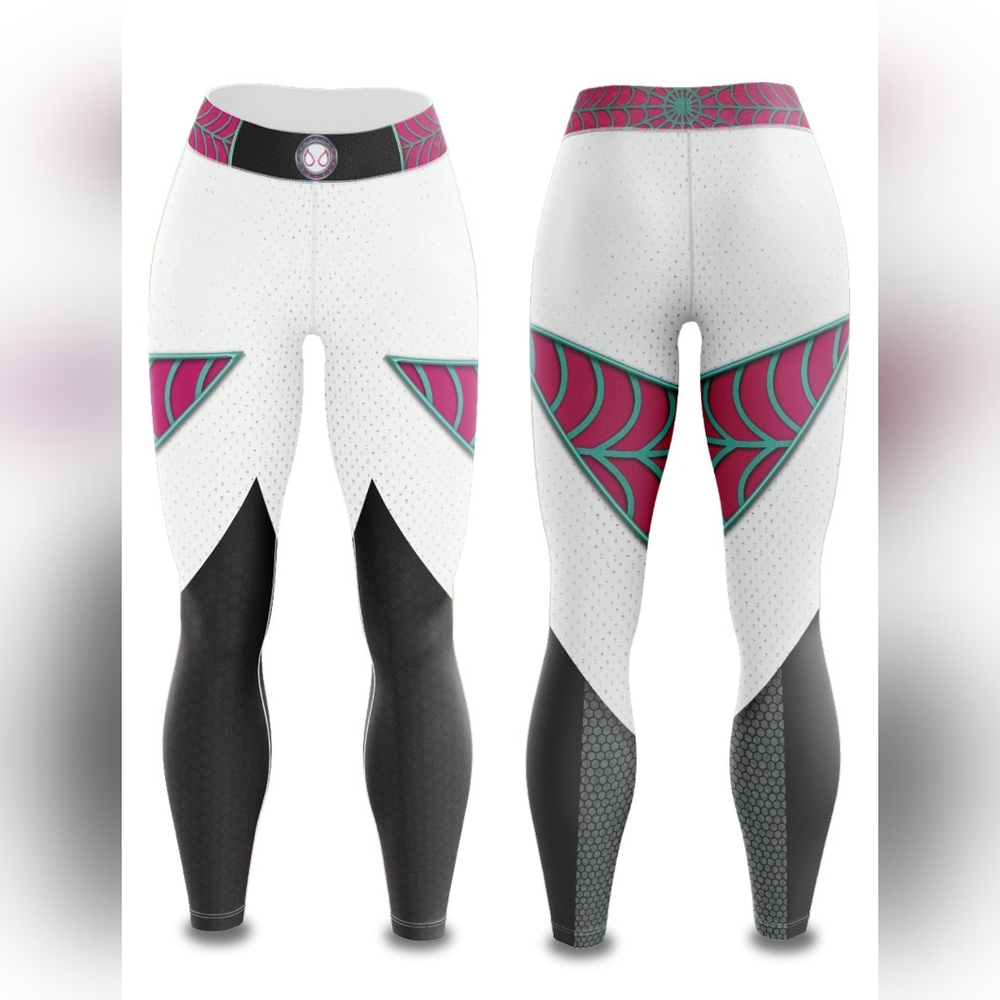 White and Pink Spider Pattern Leggings